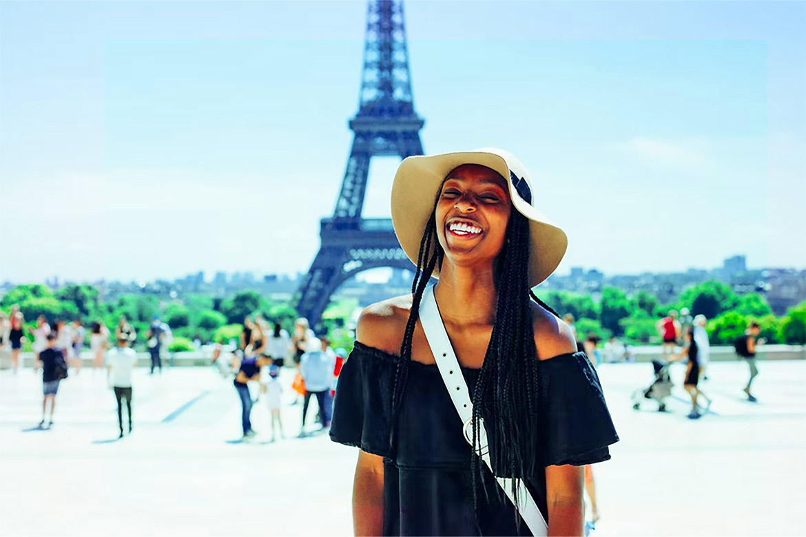Woman in Front of Eiffel Tower Woman in Front of Eiffel Tower